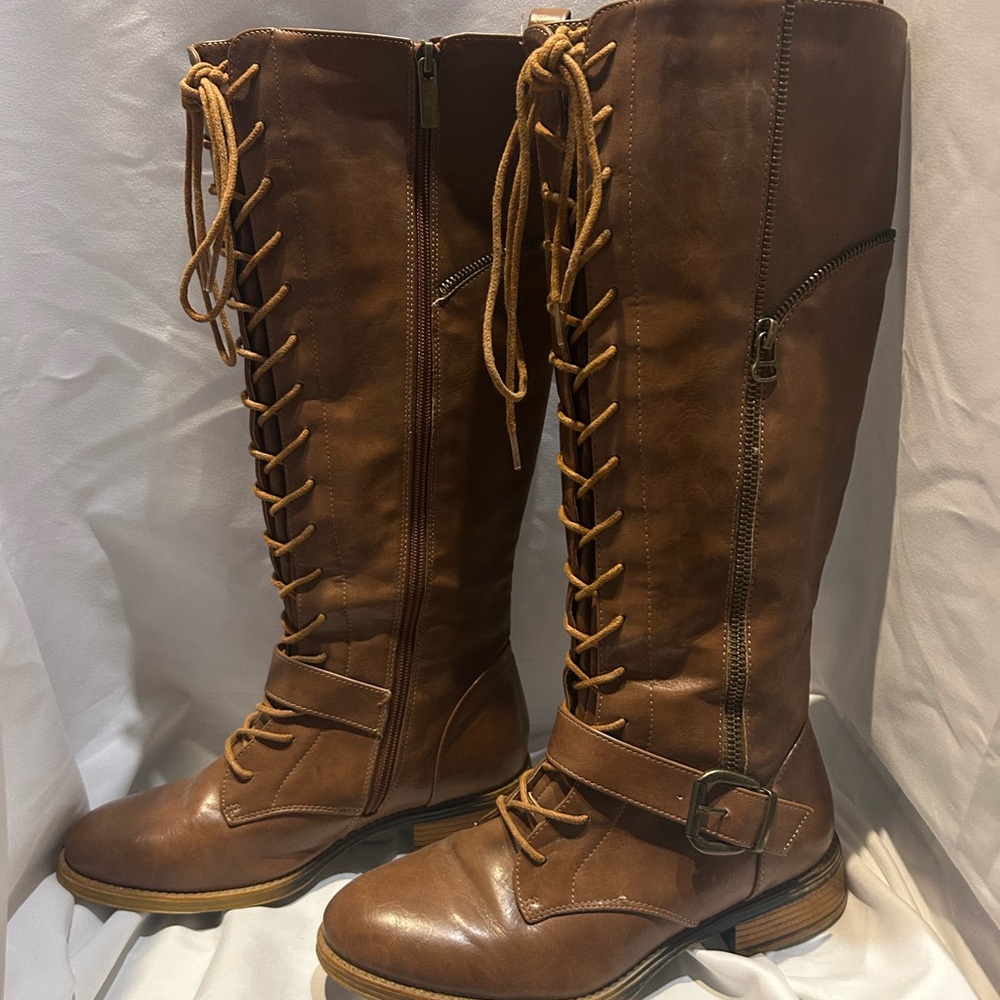 Brown Leather Knee-High Boots
